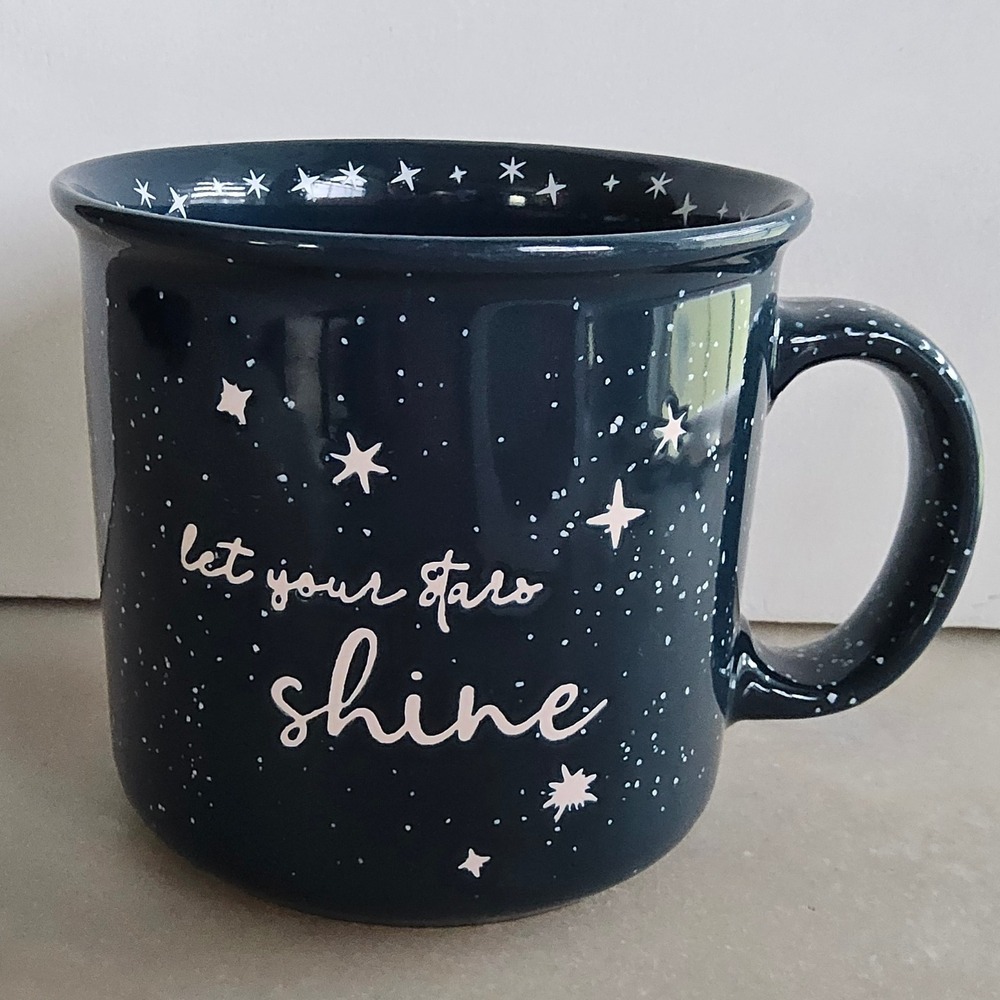 Hazel & Co‎ Coffee Mug Navy Blue Stars Shine Cup Camp Style Speckled